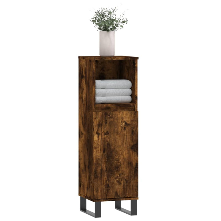 badeværelsesskab 30x30x100 cm konstrueret træ røget egetræ
