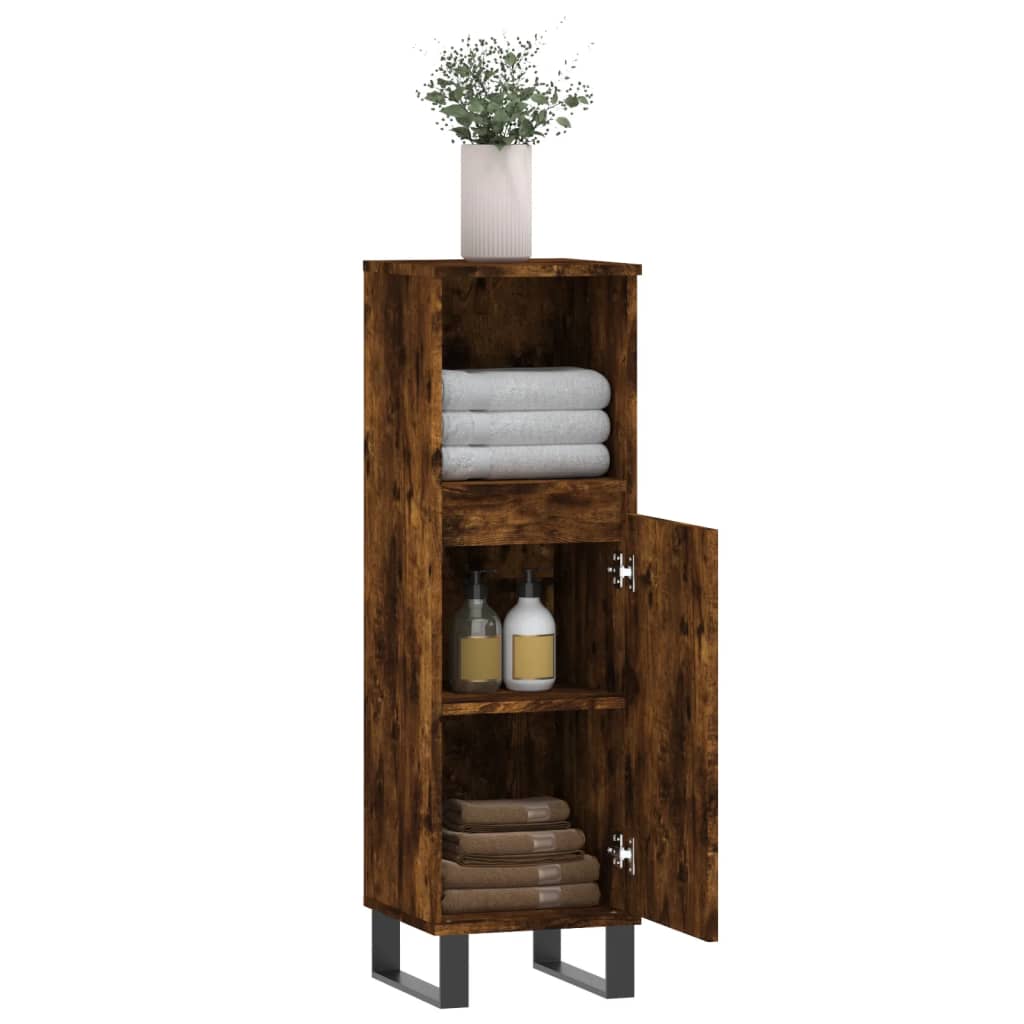 badeværelsesskab 30x30x100 cm konstrueret træ røget egetræ