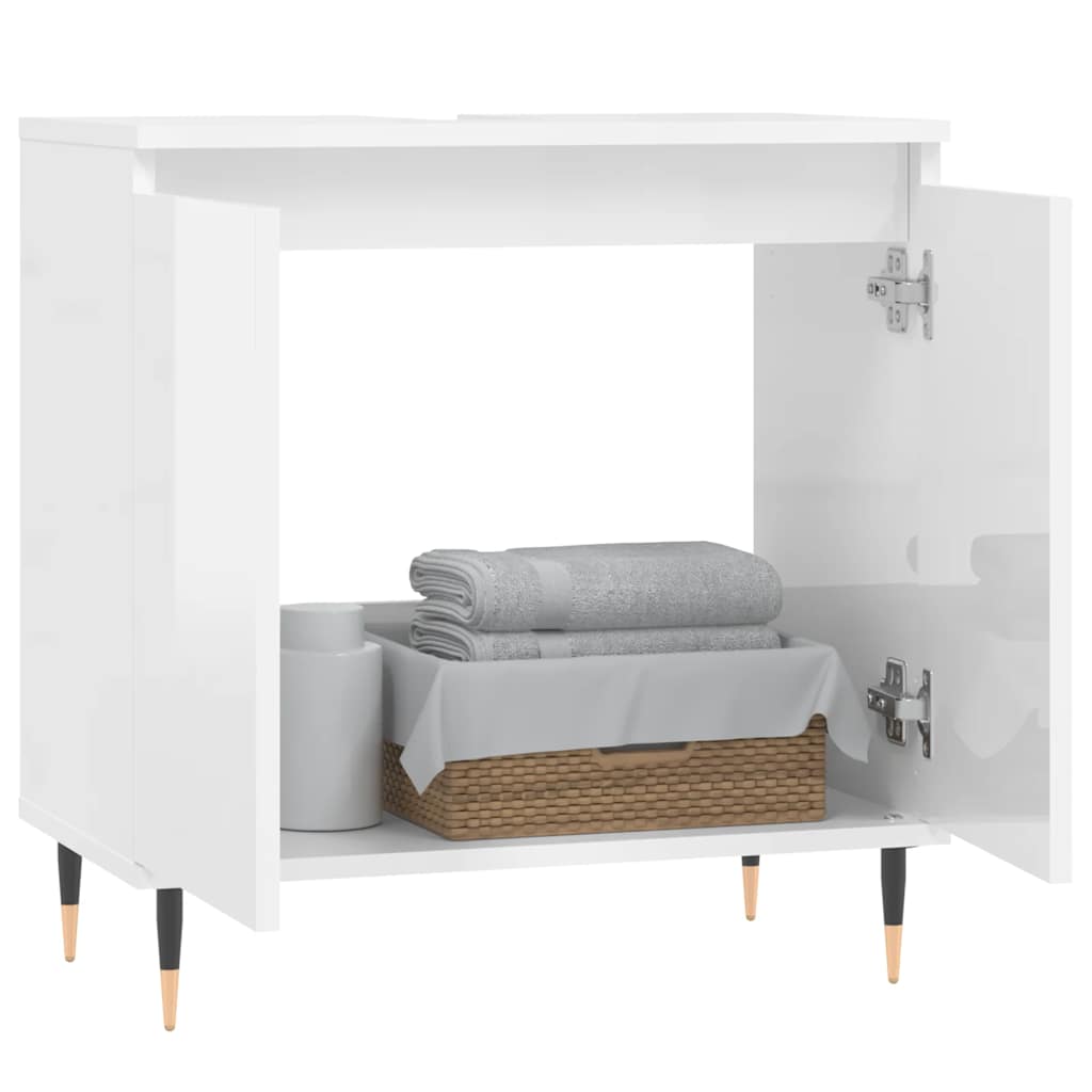 badeværelsesskab 58x33x60 cm konstrueret træ hvid højglans