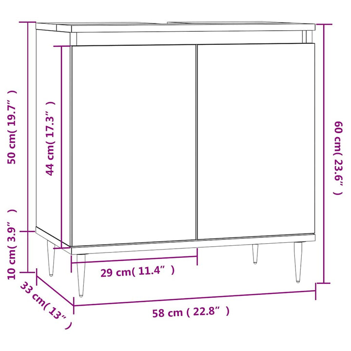 badeværelsesskab 58x33x60 cm konstrueret træ hvid højglans