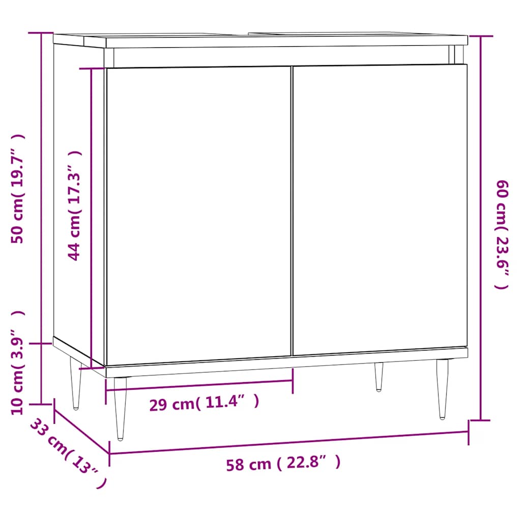 badeværelsesskab 58x33x60 cm konstrueret træ betongrå
