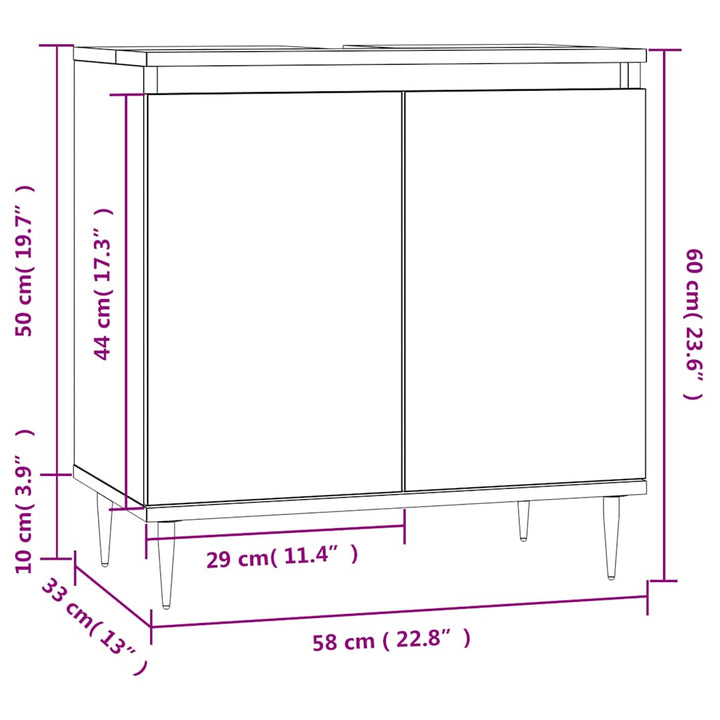 badeværelsesskab 58x33x60 cm konstrueret træ grå sonoma-eg