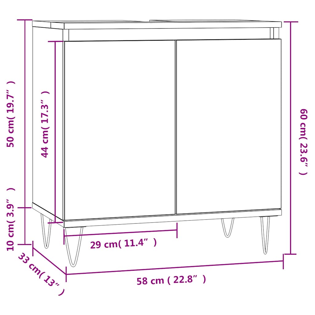 badeværelsesskab 58x33x60 cm konstrueret træ sonoma-eg