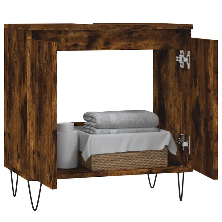 badeværelsesskab 58x33x60 cm konstrueret træ røget egetræsfarve