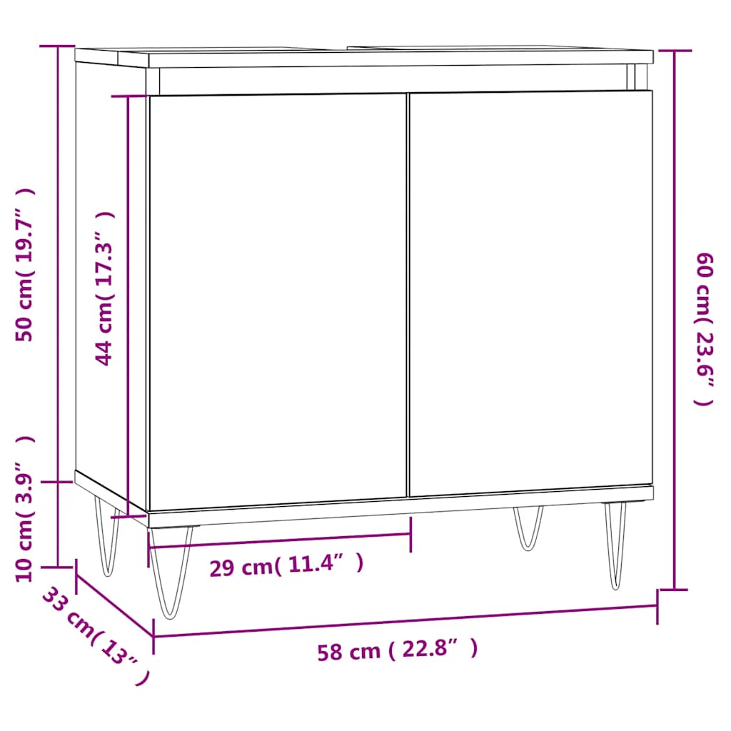 badeværelsesskab 58x33x60 cm konstrueret træ røget egetræsfarve