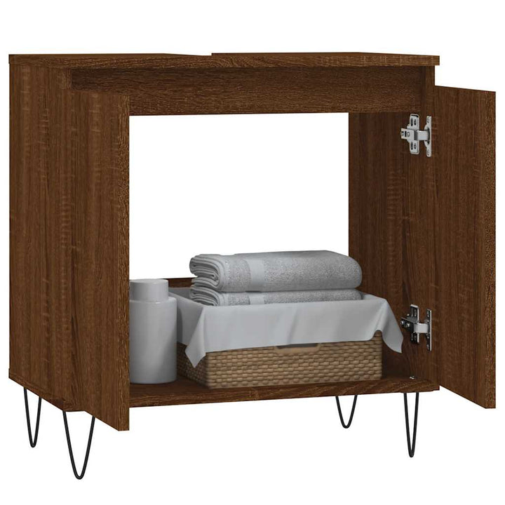 badeværelsesskab 58x33x60 cm konstrueret træ brun egetræsfarve