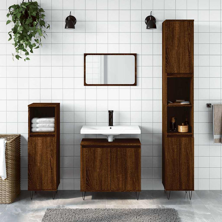 badeværelsesskab 58x33x60 cm konstrueret træ brun egetræsfarve