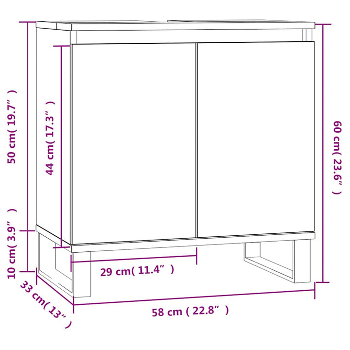 badeværelsesskab 58x33x60 cm konstrueret træ hvid højglans