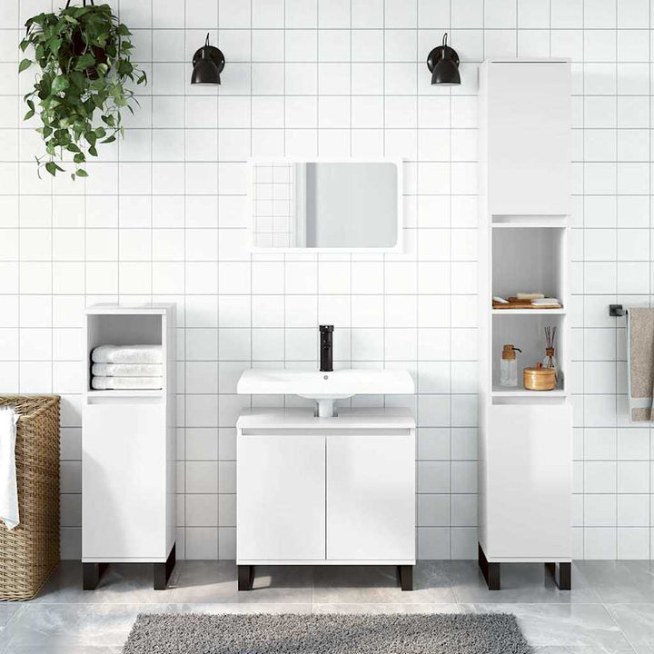 badeværelsesskab 58x33x60 cm konstrueret træ hvid højglans