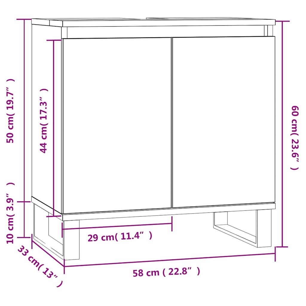 badeværelsesskab 58x33x60 cm konstrueret træ røget egetræsfarve