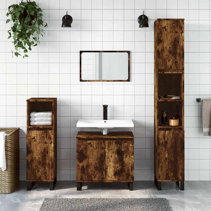 badeværelsesskab 58x33x60 cm konstrueret træ røget egetræsfarve