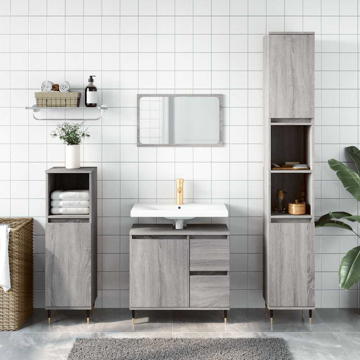 badeværelsesskab 65x33x60 cm konstrueret træ grå sonoma-eg