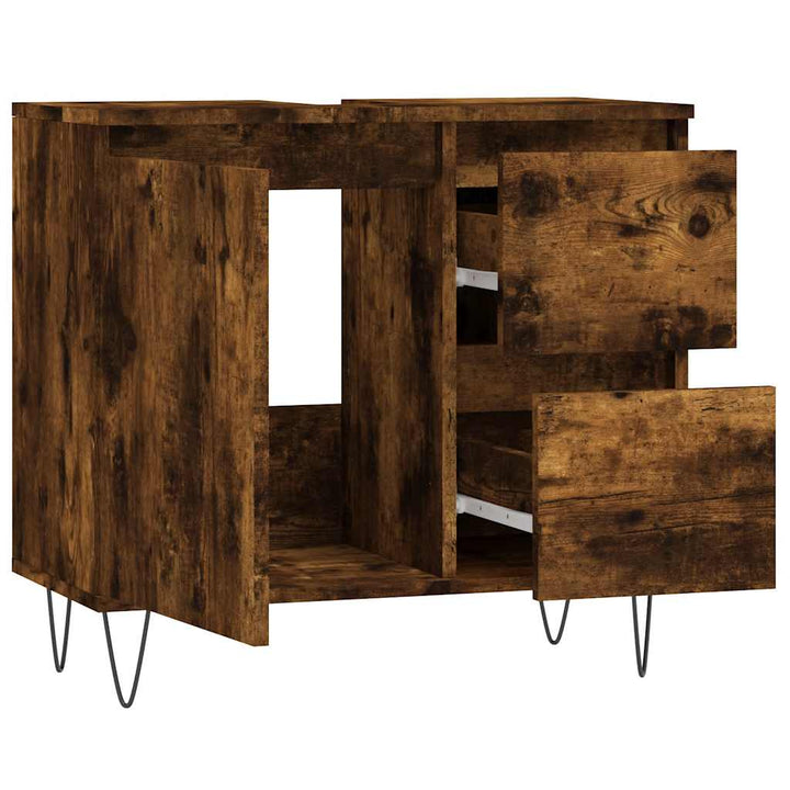 badeværelsesskab 65x33x60 cm konstrueret træ røget egetræ