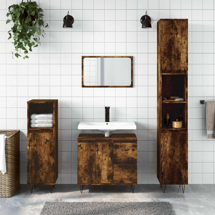 badeværelsesskab 65x33x60 cm konstrueret træ røget egetræ
