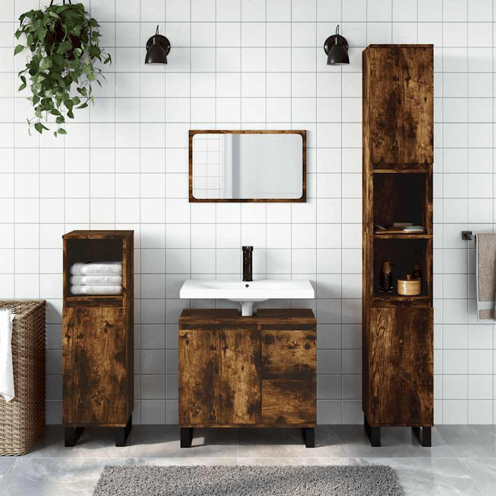 badeværelsesskab 65x33x60 cm konstrueret træ røget egetræ