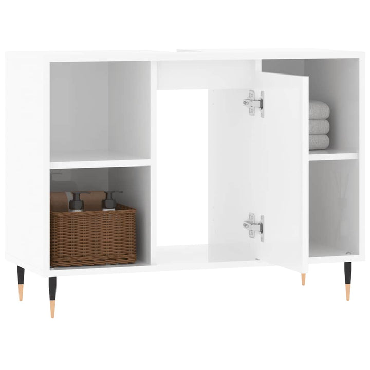 badeværelsesskab 80x33x60 cm konstrueret træ hvid højglans