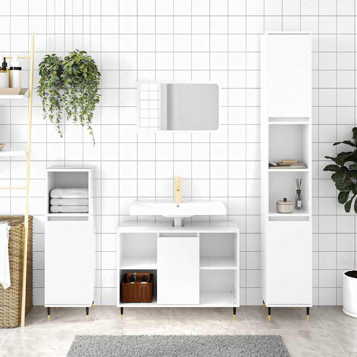 badeværelsesskab 80x33x60 cm konstrueret træ hvid højglans