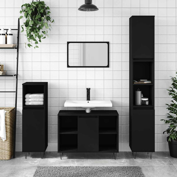 badeværelsesskab 80x33x60 cm konstrueret træ sort