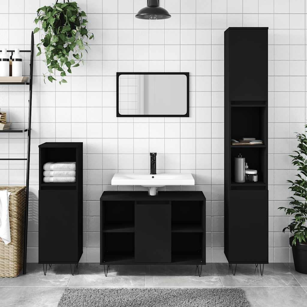 badeværelsesskab 80x33x60 cm konstrueret træ sort