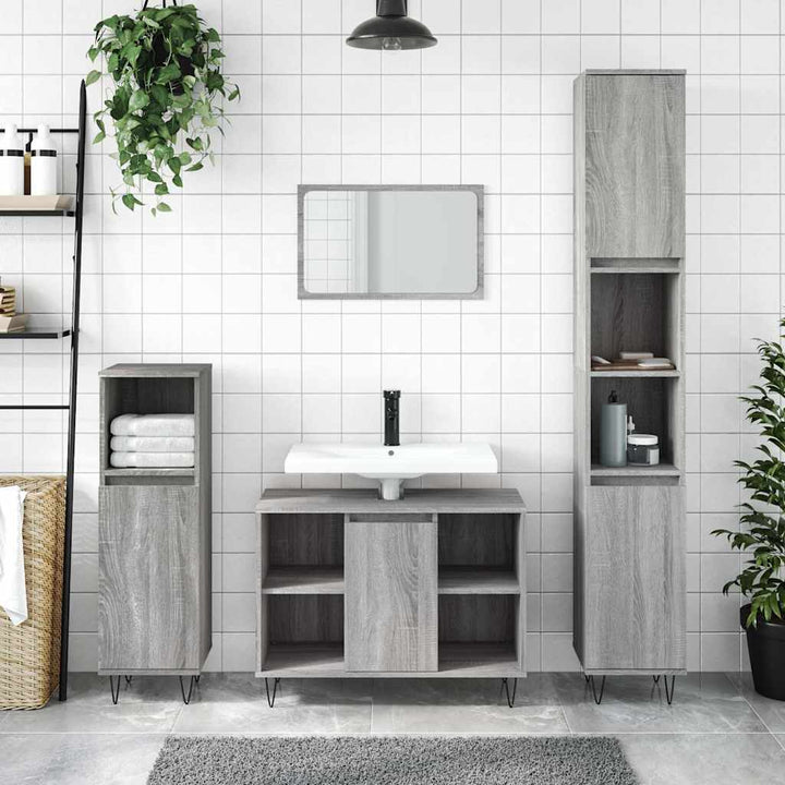badeværelsesskab 80x33x60 cm konstrueret træ grå sonoma-eg