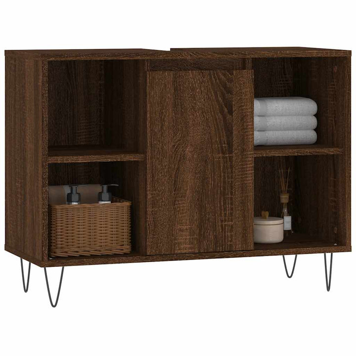badeværelsesskab 80x33x60 cm konstrueret træ brun egetræsfarve