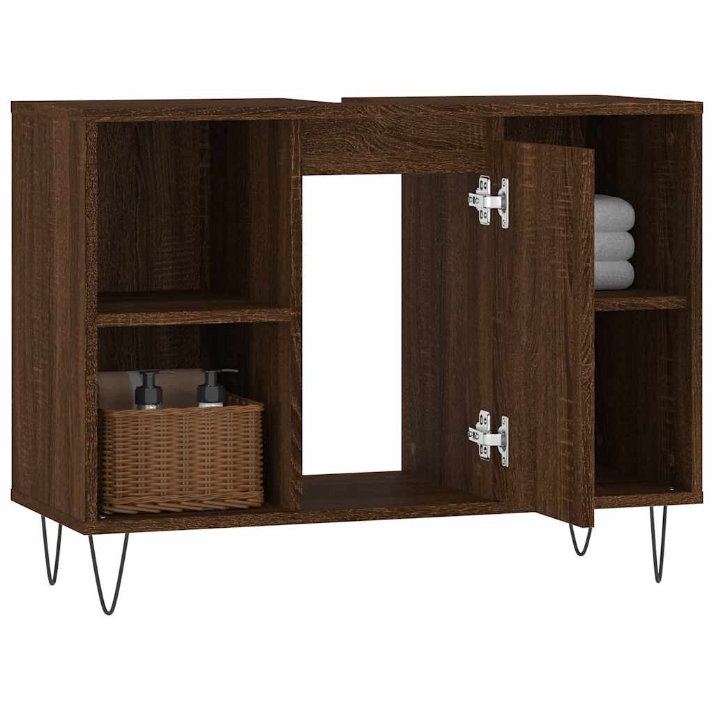 badeværelsesskab 80x33x60 cm konstrueret træ brun egetræsfarve