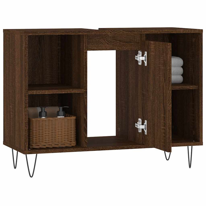badeværelsesskab 80x33x60 cm konstrueret træ brun egetræsfarve