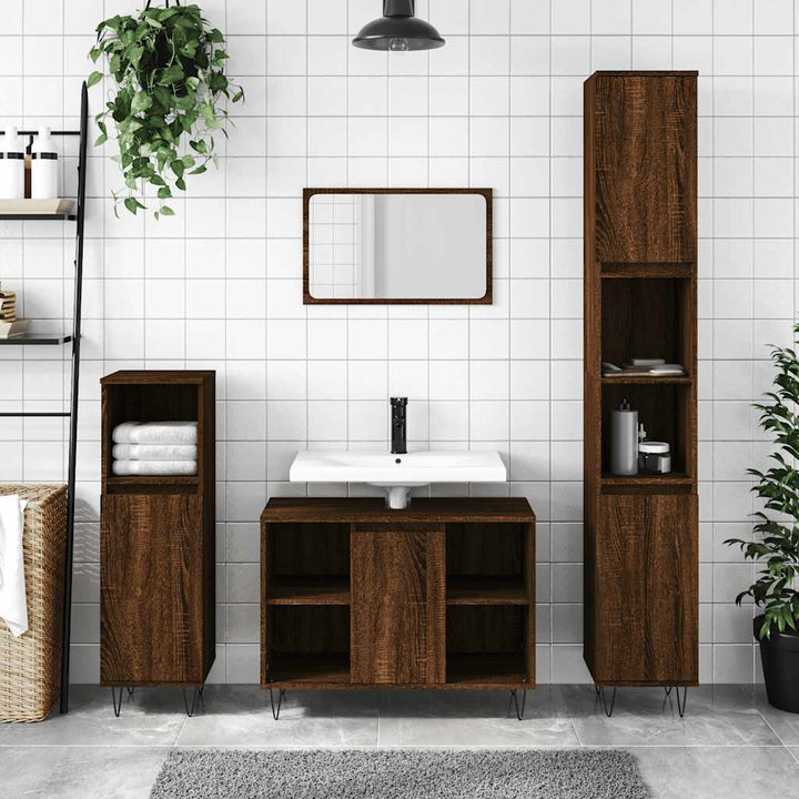 badeværelsesskab 80x33x60 cm konstrueret træ brun egetræsfarve