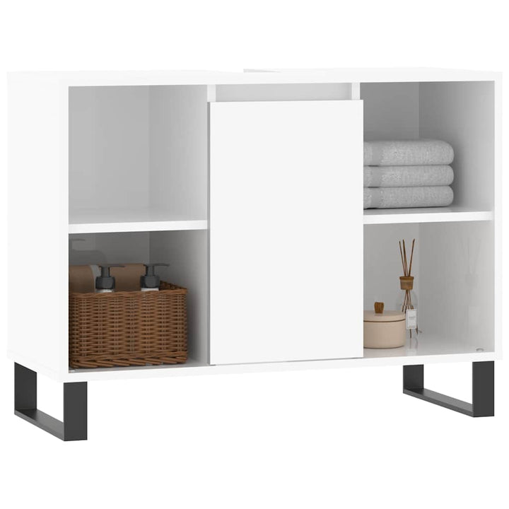 badeværelsesskab 80x33x60 cm konstrueret træ hvid højglans