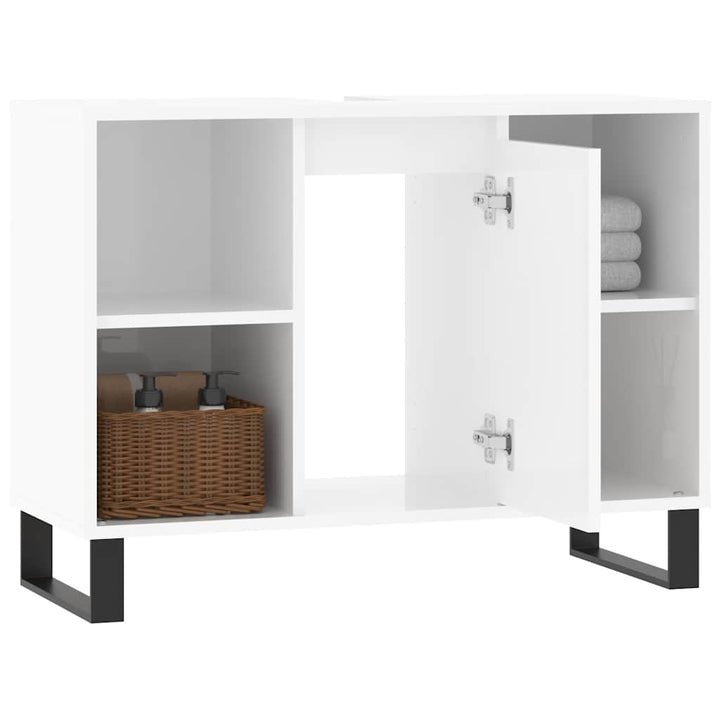 badeværelsesskab 80x33x60 cm konstrueret træ hvid højglans