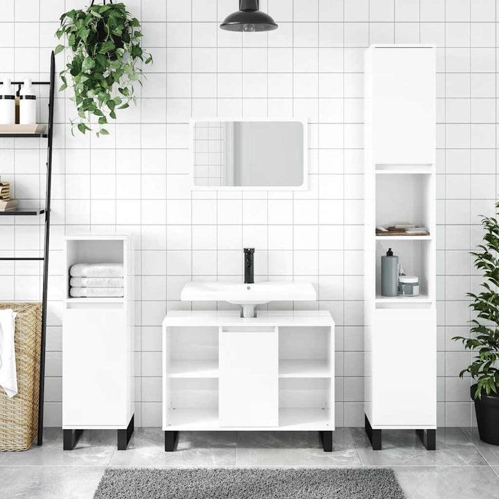 badeværelsesskab 80x33x60 cm konstrueret træ hvid højglans