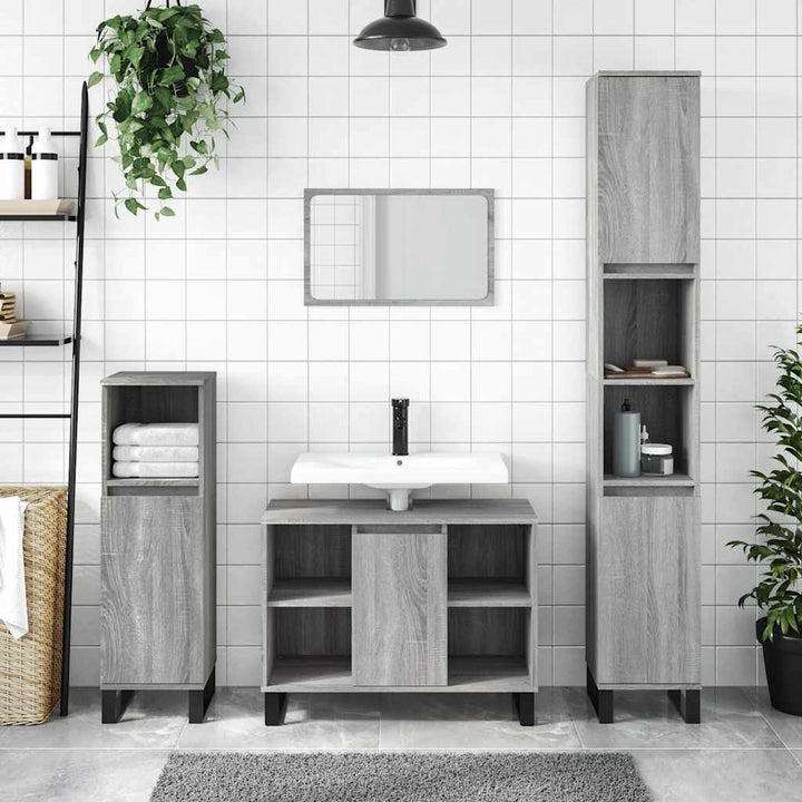 badeværelsesskab 80x33x60 cm konstrueret træ grå sonoma-eg