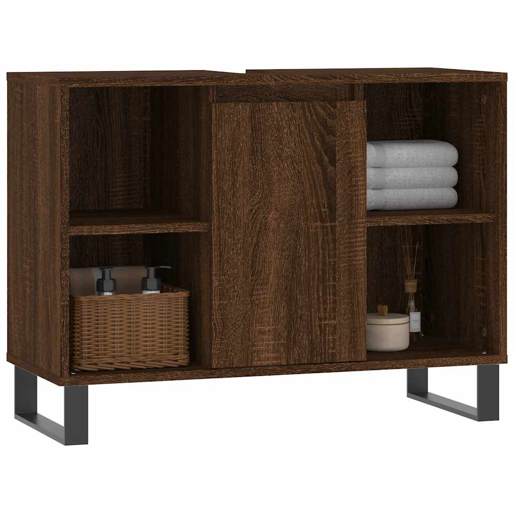 badeværelsesskab 80x33x60 cm konstrueret træ brun egetræsfarve