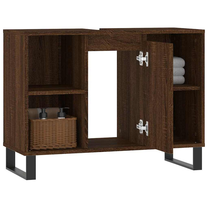 badeværelsesskab 80x33x60 cm konstrueret træ brun egetræsfarve