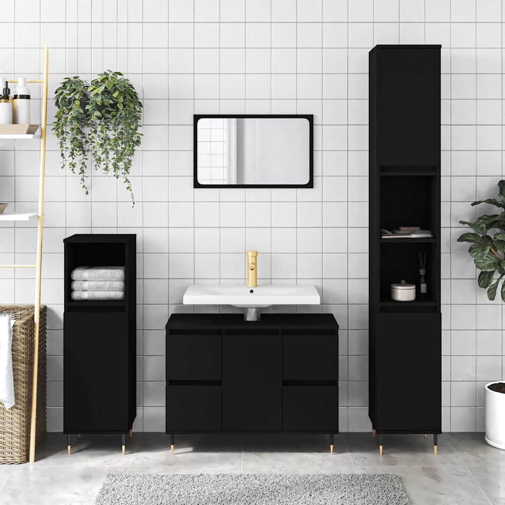badeværelsesskab 80x33x60 cm konstrueret træ sort