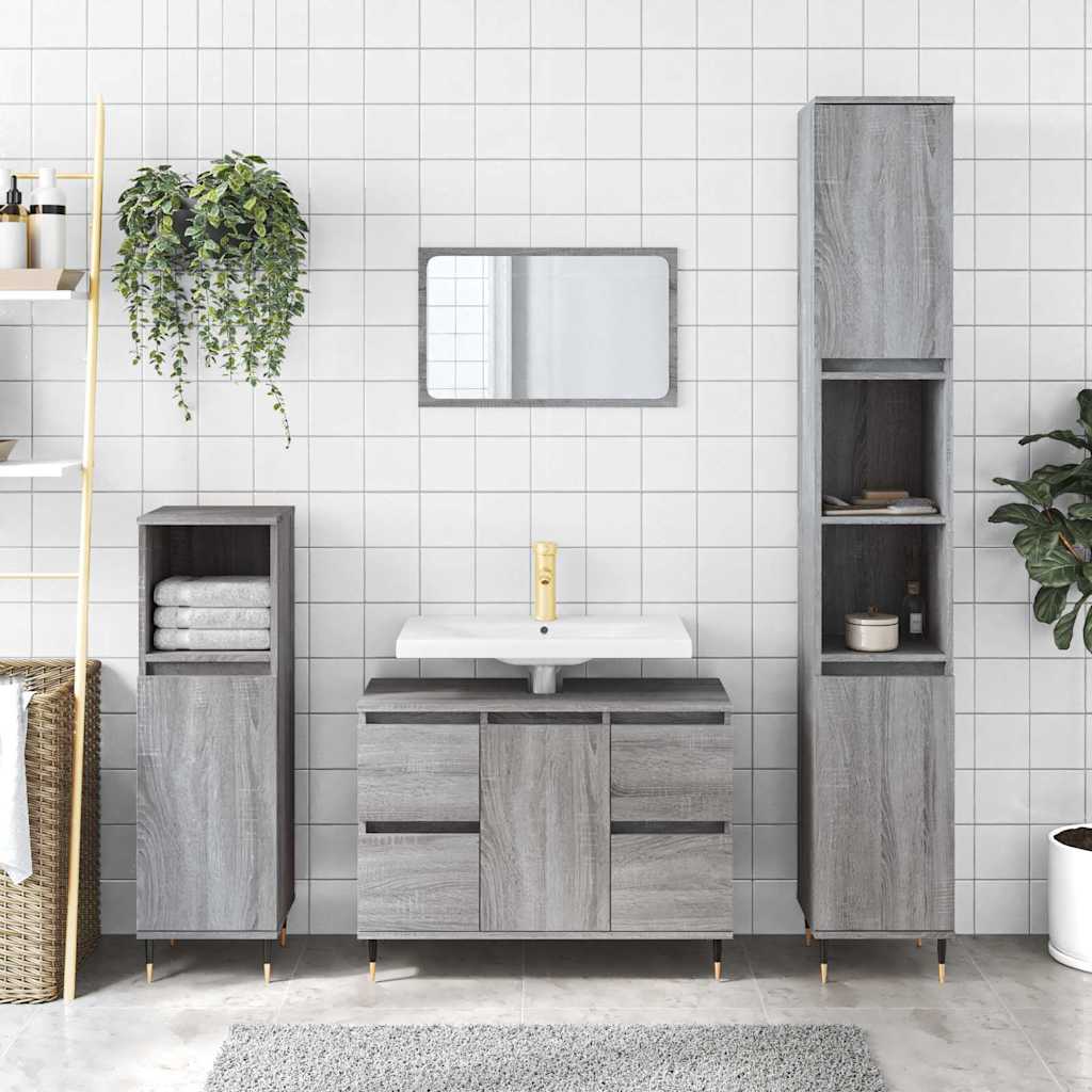 badeværelsesskab 80x33x60 cm konstrueret træ grå sonoma-eg