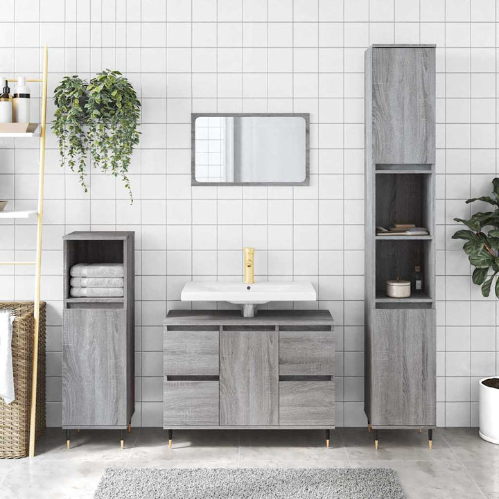 badeværelsesskab 80x33x60 cm konstrueret træ grå sonoma-eg
