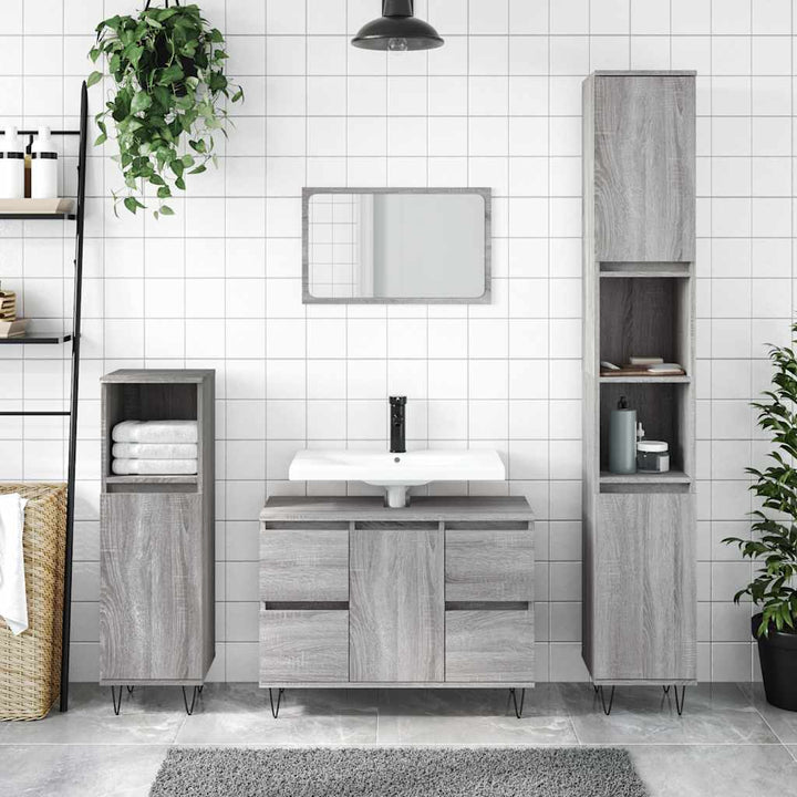 badeværelsesskab 80x33x60 cm konstrueret træ grå sonoma-eg