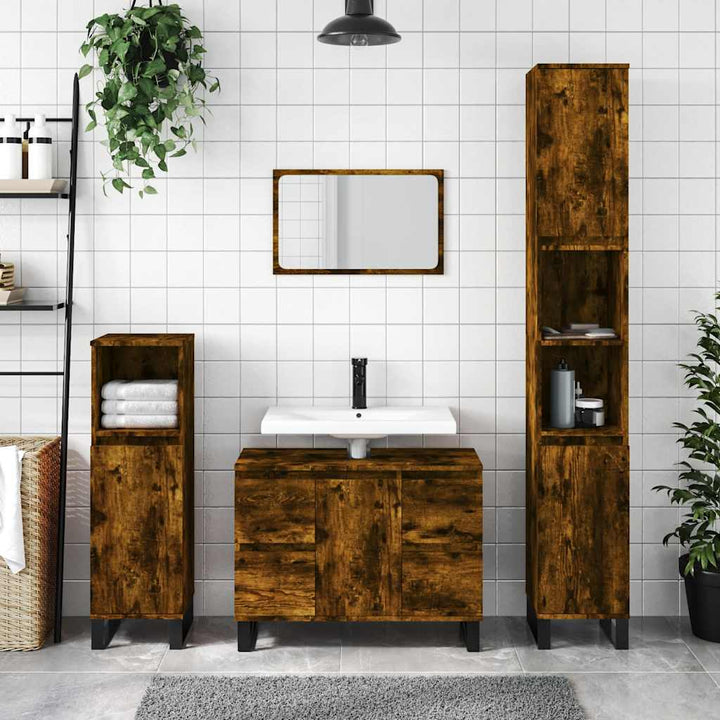 badeværelsesskab 80x33x60 cm konstrueret træ røget egetræsfarve