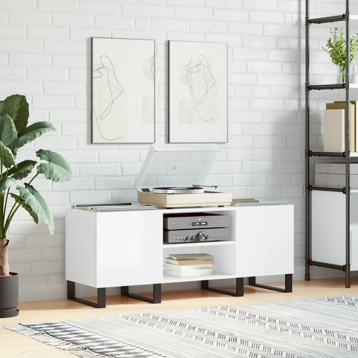 vinylskab 121x38x48 cm konstrueret træ hvid højglans