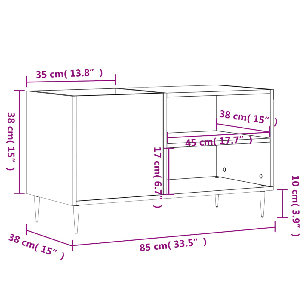 vinylskab 85x38x48 cm konstrueret træ sort