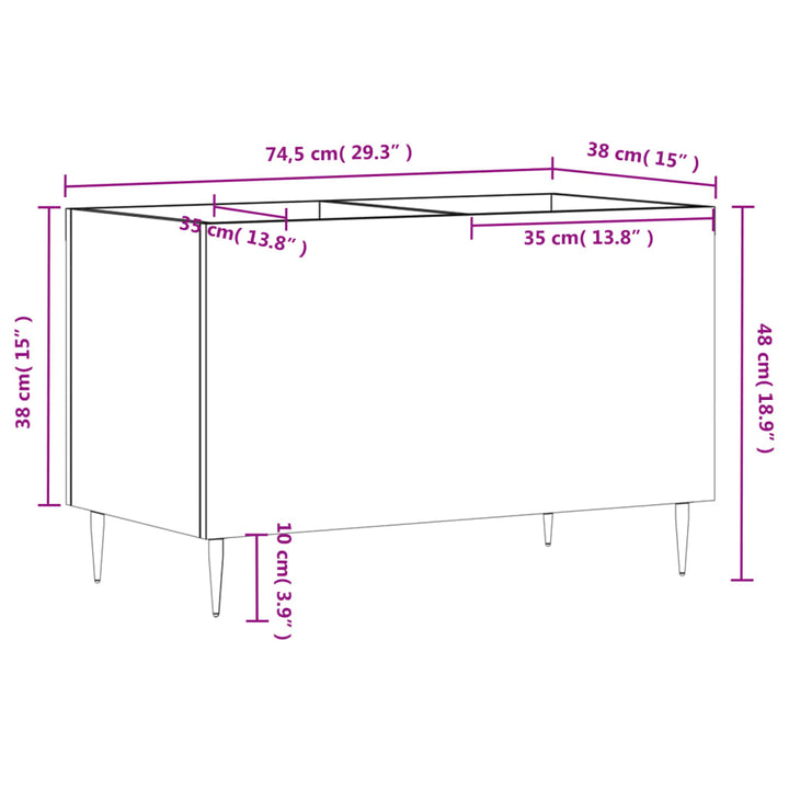 vinylskab 74,5x38x48 cm konstrueret træ betongrå
