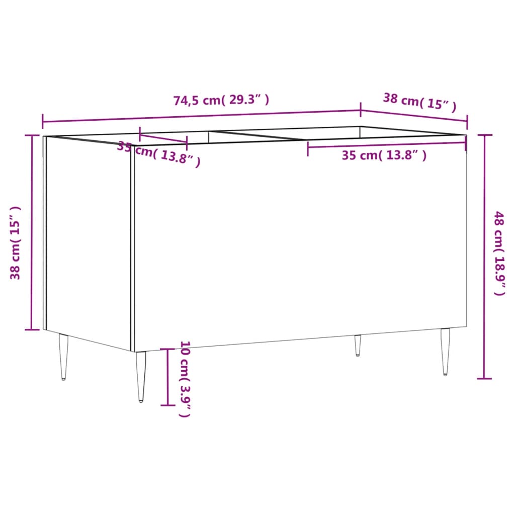 vinylskab 74,5x38x48 cm konstrueret træ grå sonoma-eg