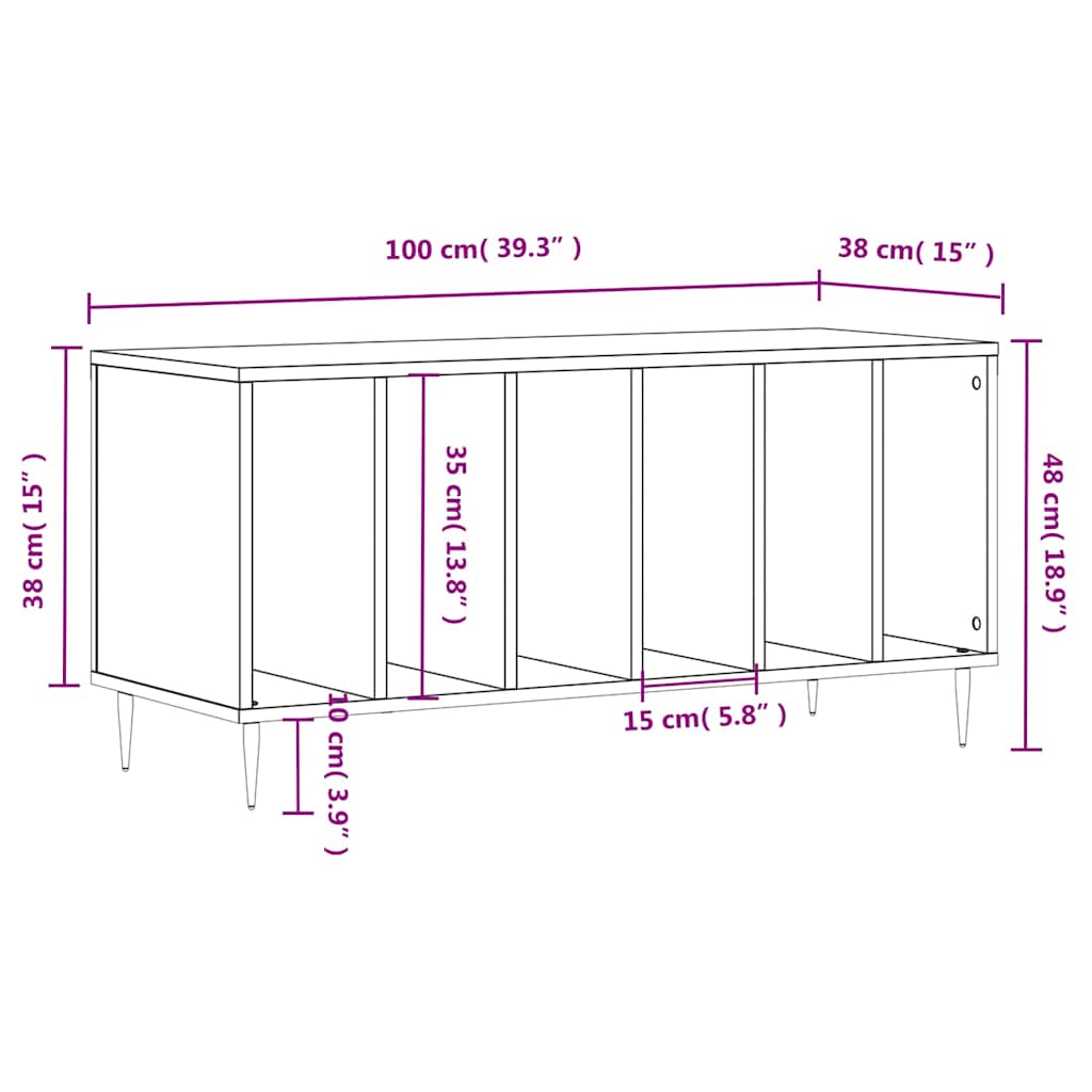 vinylskab 100x38x48 cm konstrueret træ sort