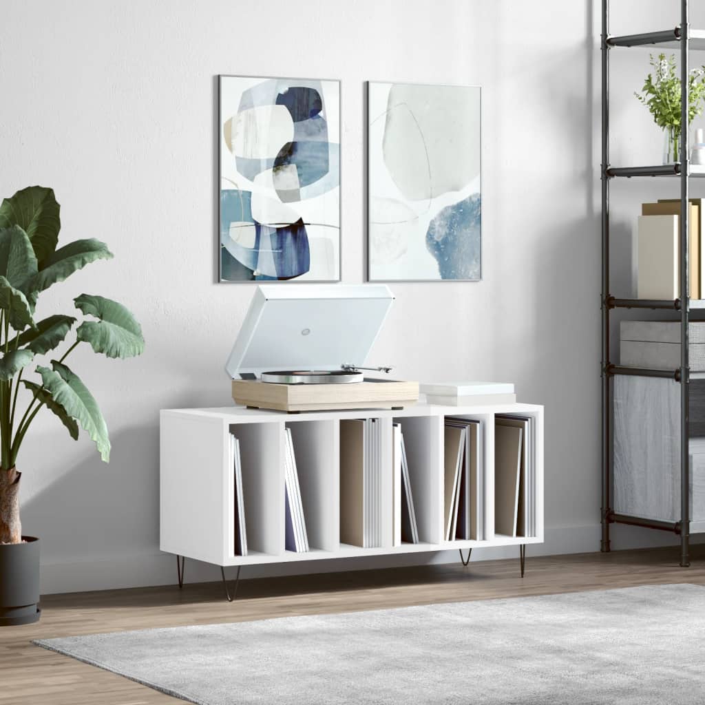 vinylskab 100x38x48 cm konstrueret træ hvid højglans