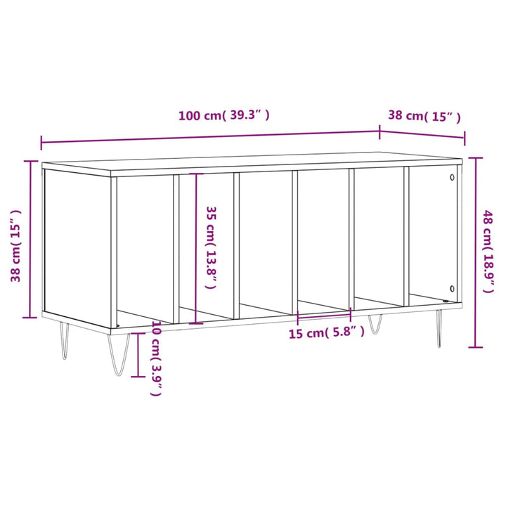 vinylskab 100x38x48 cm konstrueret træ røget egetræsfarve