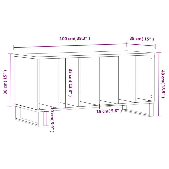 vinylskab 100x38x48 cm konstrueret træ røget egetræsfarve