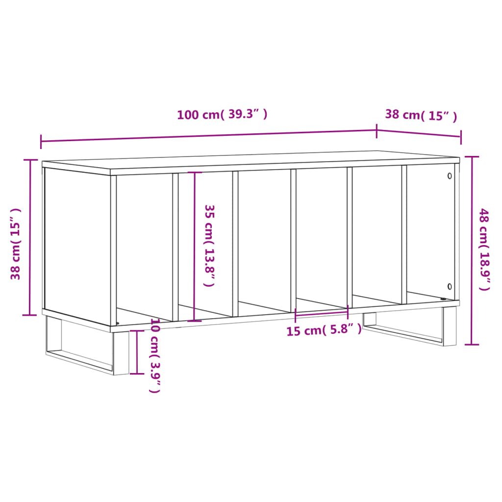 vinylskab 100x38x48 cm konstrueret træ grå sonoma-eg
