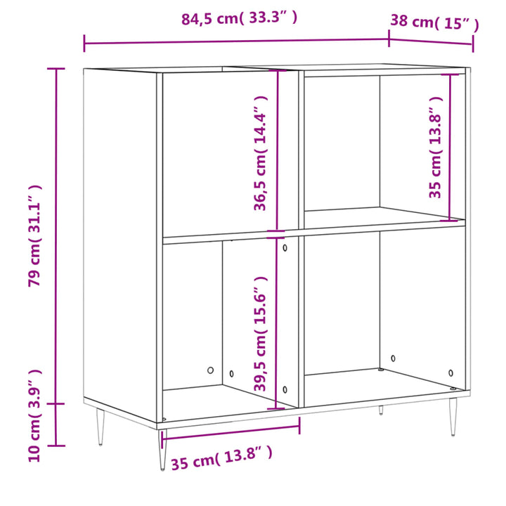 vinylskab 84,5x38x39 cm konstrueret træ sonoma-eg