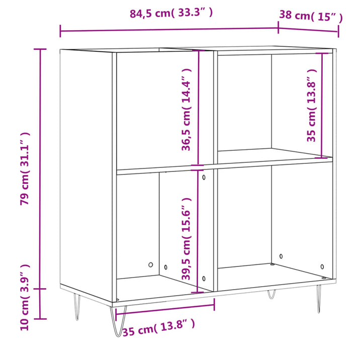 vinylskab 84,5x38x89 cm konstrueret træ hvid højglans